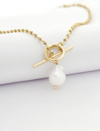 Barok İnci Modern T-Toka Altın Kolye-14 Ayar resmi