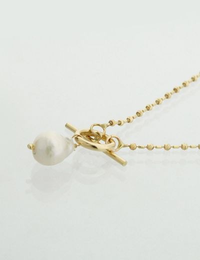 Barok İnci Modern T-Toka Altın Kolye-14 Ayar resmi