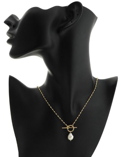 Barok İnci Modern T-Toka Altın Kolye-14 Ayar resmi