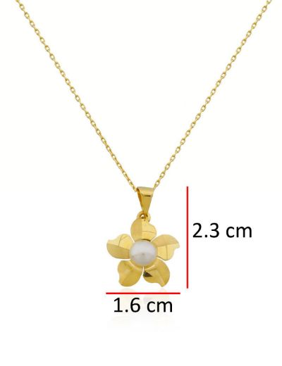 Tek Renk İnci Çiçek Altın Kolye-14 Ayar resmi