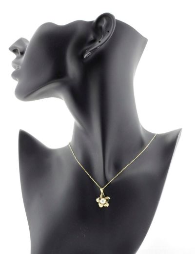 Tek Renk İnci Çiçek Altın Kolye-14 Ayar resmi