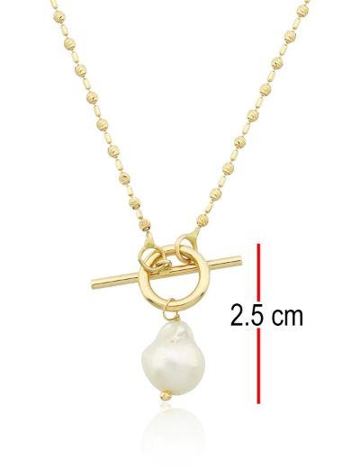 Barok İnci Modern T-Toka Altın Kolye-14 Ayar resmi
