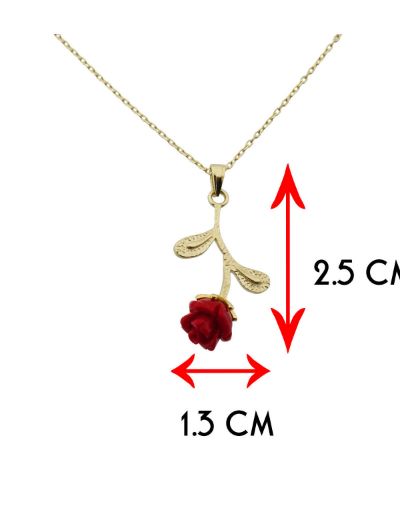 Mineli Gül Altın Kolye-14 Ayar