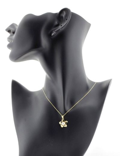 Tek Renk İnci Çiçek Altın Kolye-14 Ayar resmi