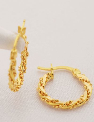 Mini Top Detaylı Burgu 22 Ayar Altın Halka Küpe resmi