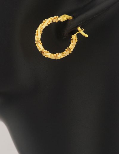 Mini Top Detaylı Burgu 22 Ayar Altın Halka Küpe resmi