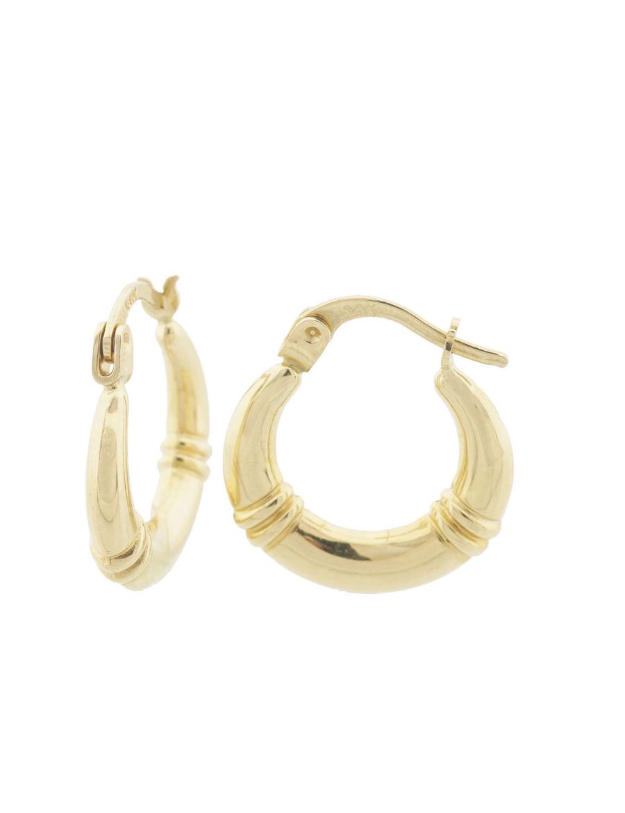 Çift Boğum Parlak 14 Ayar Altın Halka Küpe resmi