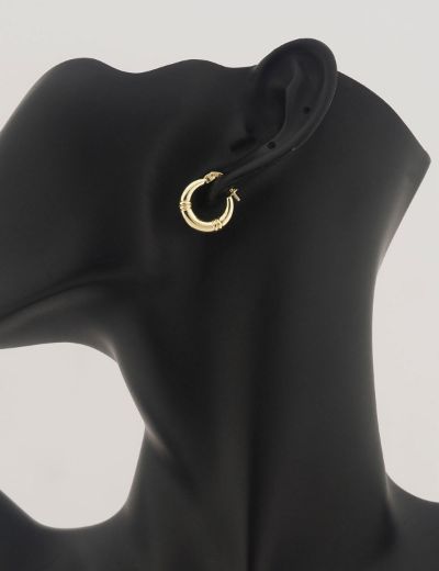 Çift Boğum Parlak 14 Ayar Altın Halka Küpe resmi