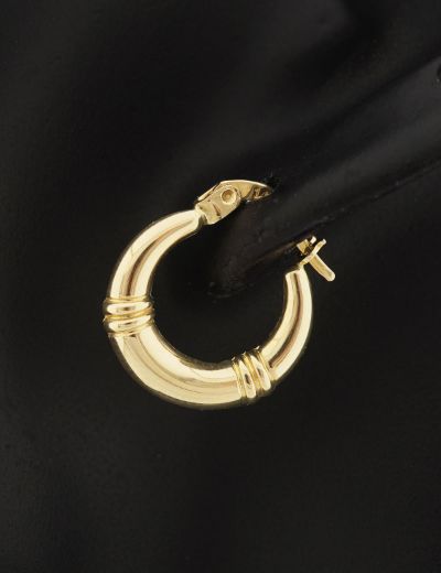 Çift Boğum Parlak 14 Ayar Altın Halka Küpe resmi