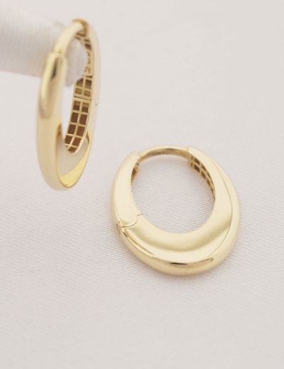 Dolgulu 14 Ayar Oval Altın Küpe Klipsli-Füzyon resmi