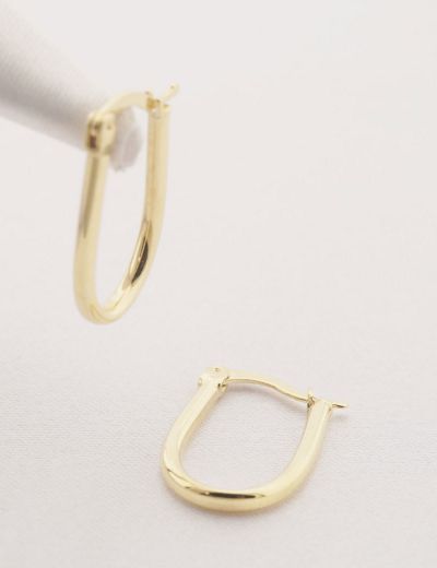 Oval Altın Parlak Küpe -14 Ayar resmi