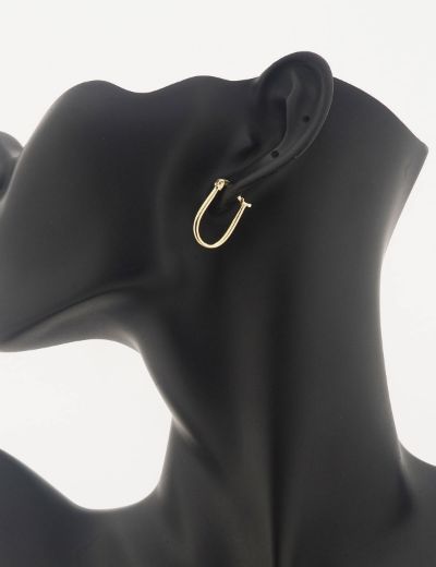 Oval Altın Parlak Küpe -14 Ayar resmi