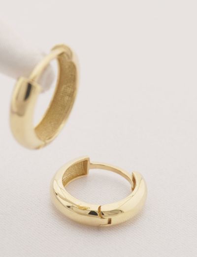 Parlak Bombe Gövdeli 14 Ayar Altın Halka Küpe-Gizli Klips resmi