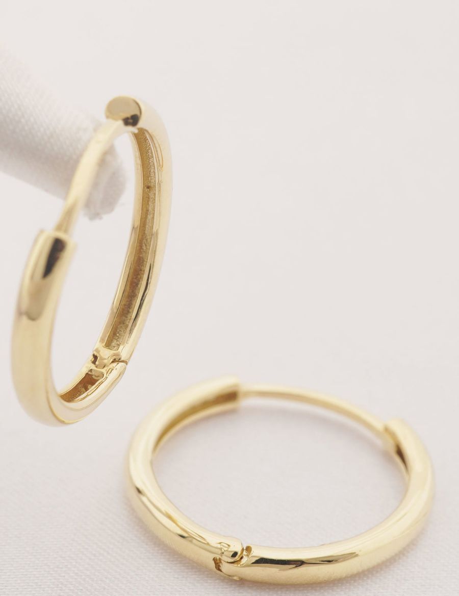 İnce Bombe Gövdeli 14 Ayar Altın Halka Küpe-Gizli Kilit resmi