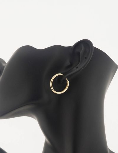 İnce Bombe Gövdeli 14 Ayar Altın Halka Küpe-Gizli Kilit resmi