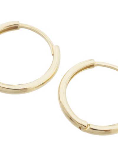 İnce Bombe Gövdeli 14 Ayar Altın Halka Küpe-Gizli Kilit resmi