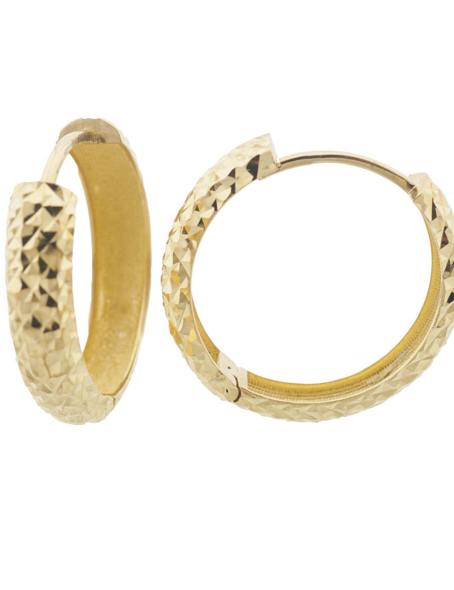 14 Ayar Altın Halka Küpe Kalemli Gövde-Gizli Kilit resmi