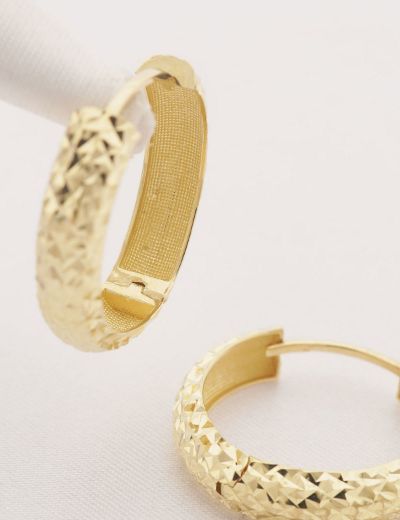 14 Ayar Altın Halka Küpe Kalemli Gövde-Gizli Kilit resmi