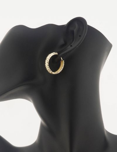 14 Ayar Altın Halka Küpe Kalemli Gövde-Gizli Kilit resmi