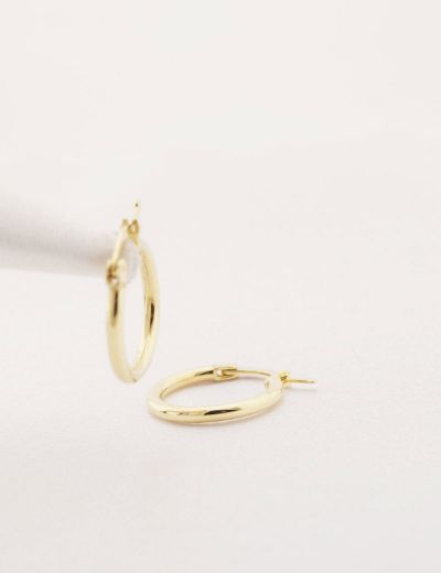 Klipsli 14 Ayar Altın Halka Küpe Simit Gövde- Küçük Boy resmi