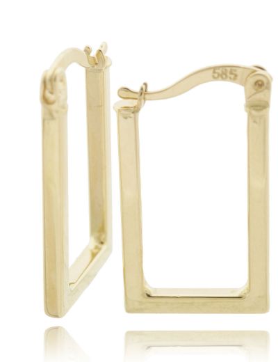 Klipsli 14 Ayar Altın Dikdörtgen Küpe