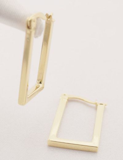 Klipsli 14 Ayar Altın Dikdörtgen Küpe