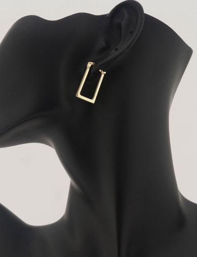 Klipsli 14 Ayar Altın Dikdörtgen Küpe