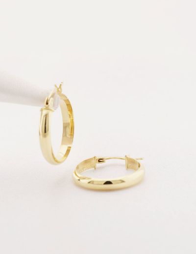 Klipsli Parlak 14 Ayar Altın Halka Küpe – Orta Boy resmi