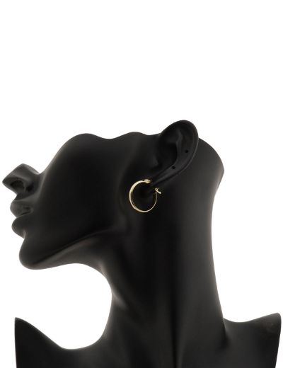 Klipsli Parlak 14 Ayar Altın Halka Küpe – Orta Boy resmi