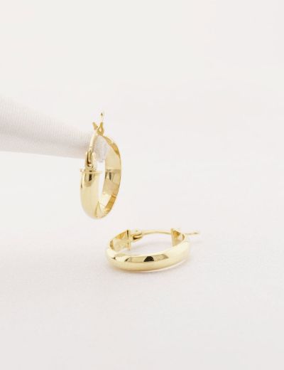 Klasik Parlak 14 Ayar Altın Halka Küpe-Küçük Boy resmi