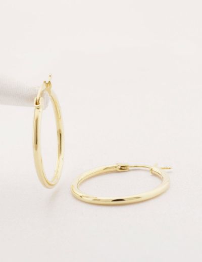 Klipsli 14 Ayar Altın Halka Küpe Simit Gövde-Büyük Boy resmi