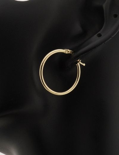 Klipsli 14 Ayar Altın Halka Küpe Simit Gövde-Büyük Boy resmi