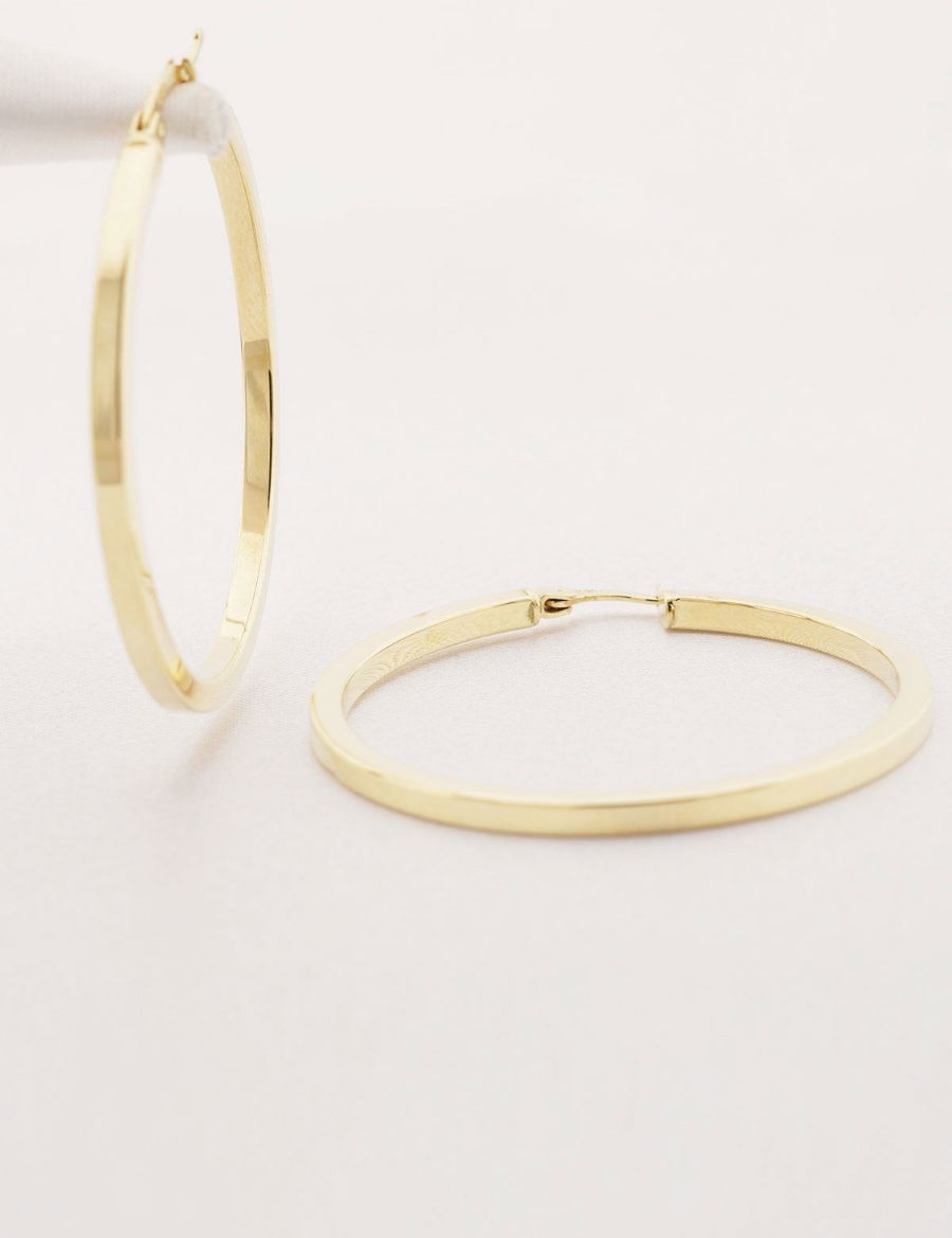 Klasik 14 Ayar Altın Halka Küpe- Büyük Boy resmi