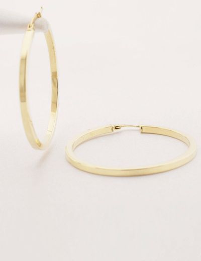 Klasik 14 Ayar Altın Halka Küpe- Büyük Boy resmi