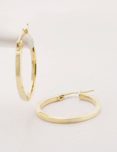 Klasik 14 Ayar Altın Halka Küpe - Orta Boy resmi