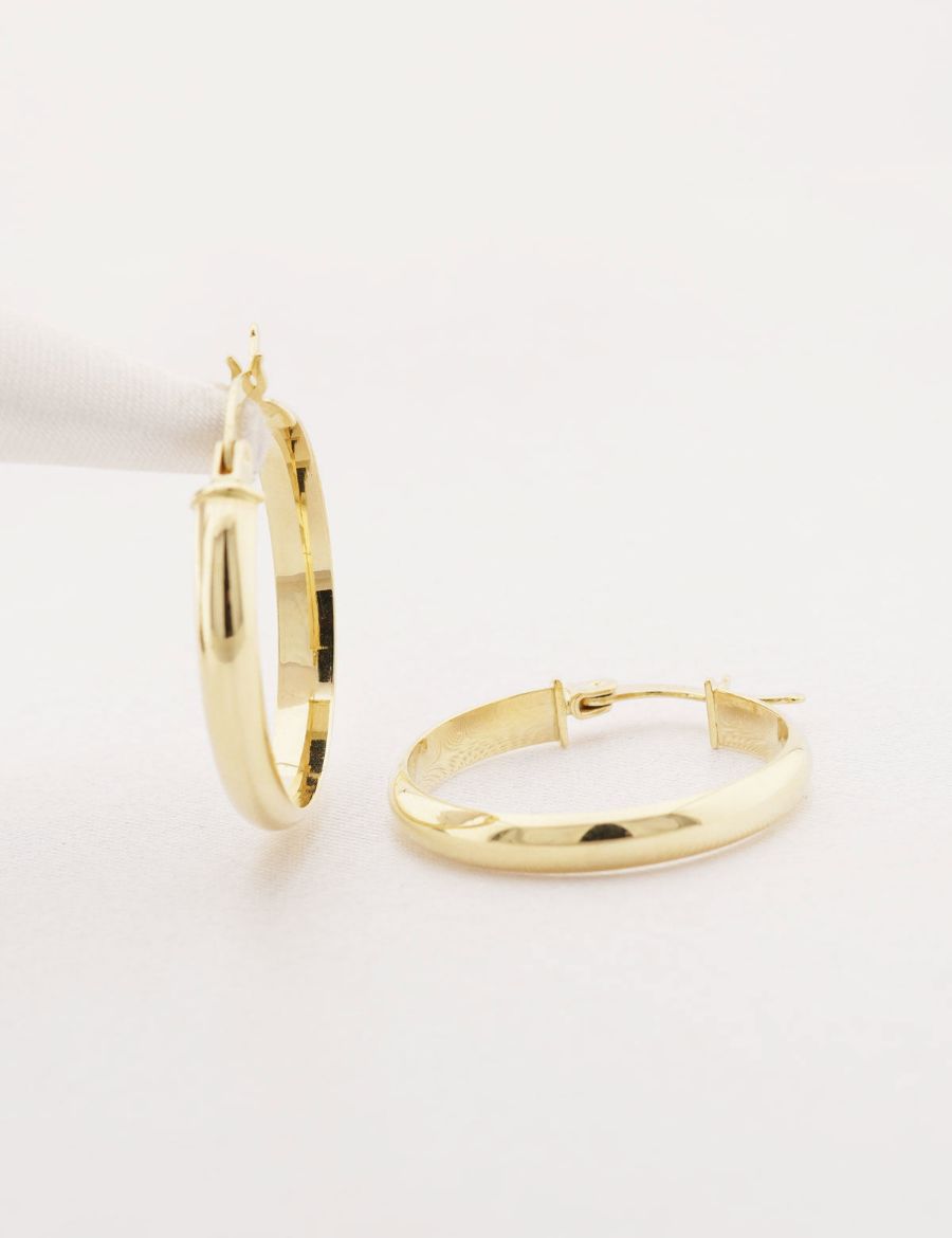 Klasik Parlak 14 Ayar Altın Halka Küpe-Büyük Boy resmi