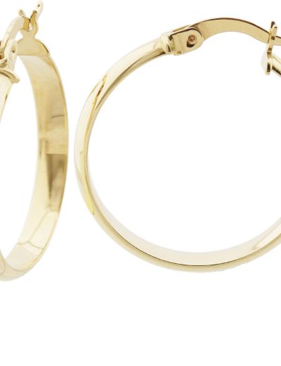 Klasik Parlak 14 Ayar Altın Halka Küpe-Büyük Boy resmi