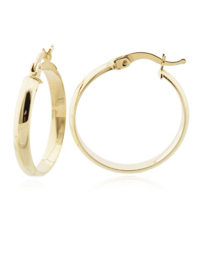 Klasik Parlak 14 Ayar Altın Halka Küpe-Büyük Boy resmi