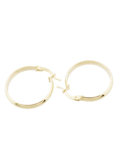 Klasik Parlak 14 Ayar Altın Halka Küpe-Büyük Boy resmi