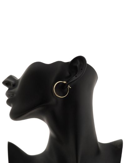 Klasik Parlak 14 Ayar Altın Halka Küpe-Büyük Boy resmi