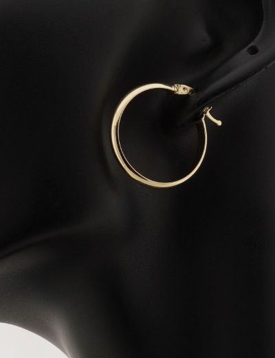 Klasik Parlak 14 Ayar Altın Halka Küpe-Büyük Boy resmi