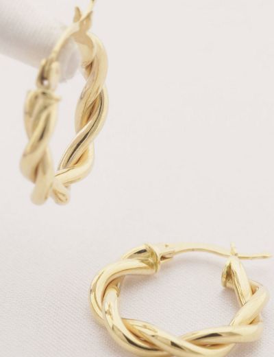 Parlak Çift Burgu 14 Ayar Altın Halka Küpe- Küçük Boy resmi