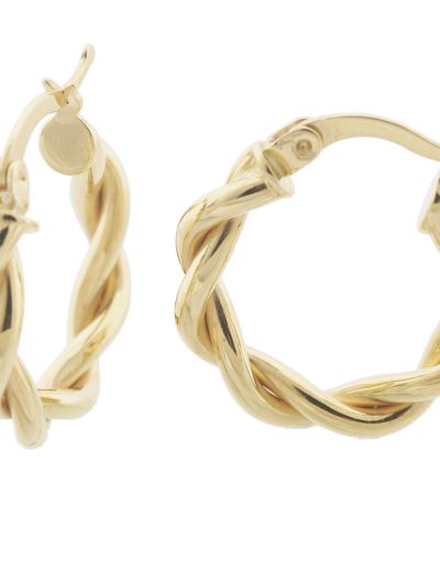 Parlak Çift Burgu 14 Ayar Altın Halka Küpe- Küçük Boy resmi