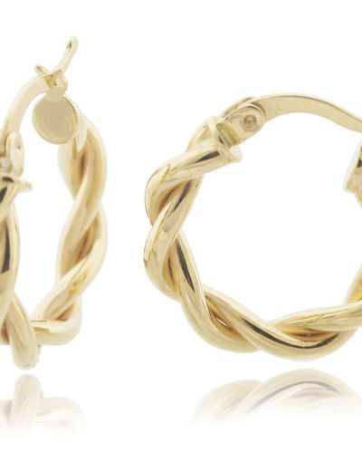 Parlak Çift Burgu 14 Ayar Altın Halka Küpe- Küçük Boy resmi