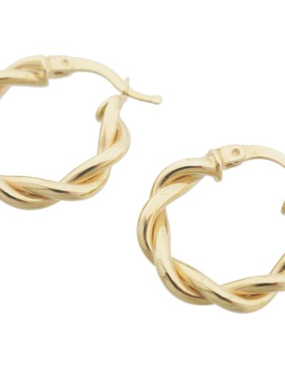 Parlak Çift Burgu 14 Ayar Altın Halka Küpe- Küçük Boy resmi