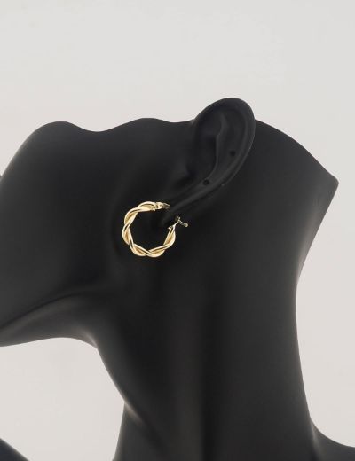 Parlak Çift Burgu 14 Ayar Altın Halka Küpe- Küçük Boy resmi