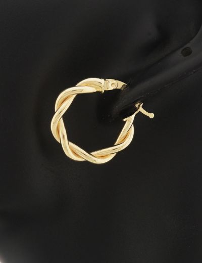 Parlak Çift Burgu 14 Ayar Altın Halka Küpe- Küçük Boy resmi