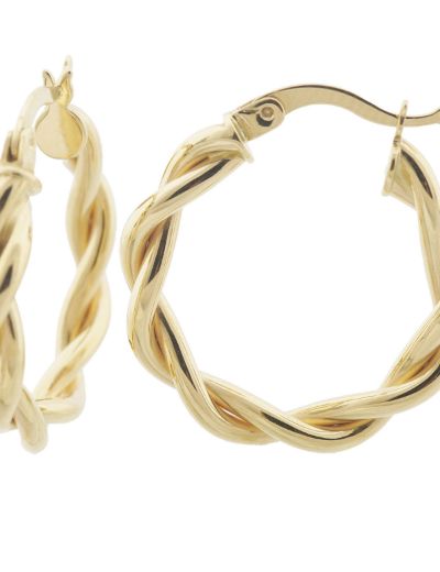 Parlak Çift Burgu 14 Ayar Altın Halka Küpe-Büyük Boy resmi