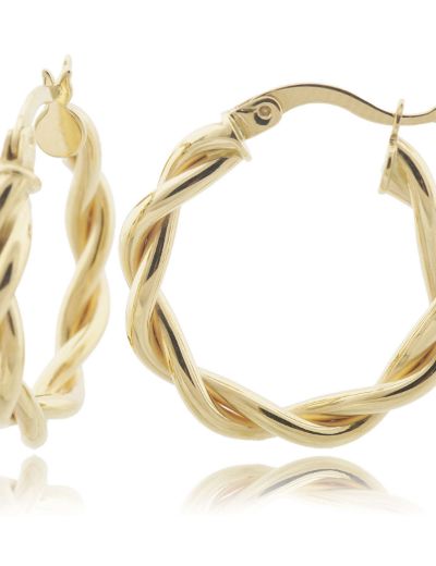 Parlak Çift Burgu 14 Ayar Altın Halka Küpe-Büyük Boy resmi