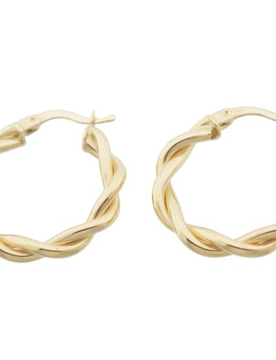 Parlak Çift Burgu 14 Ayar Altın Halka Küpe-Büyük Boy resmi